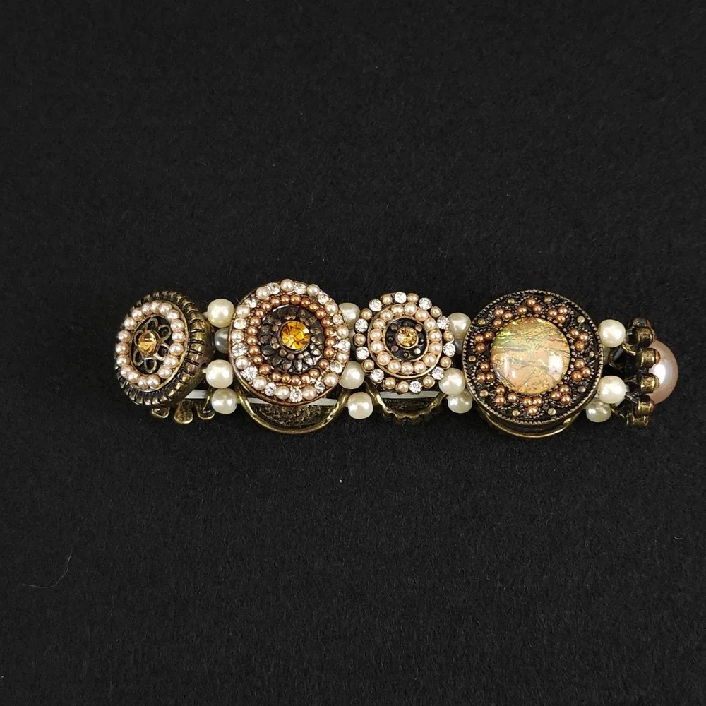 Vintage 90s Gold Tone Stretch Bracelet Statement Antiqued Women's Jewelry